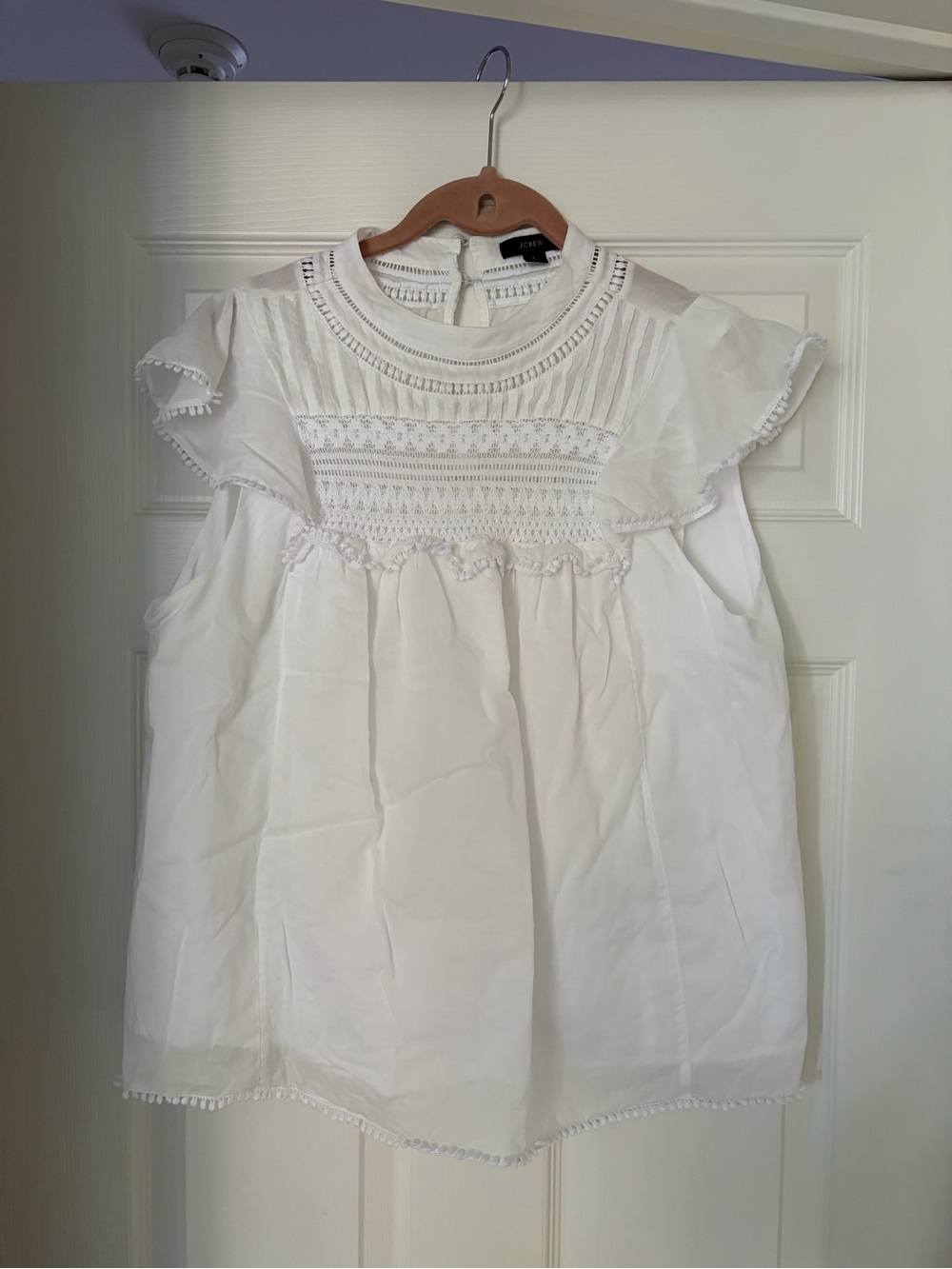 J. Crew White Eyelet Flutter Sleeve Blouse